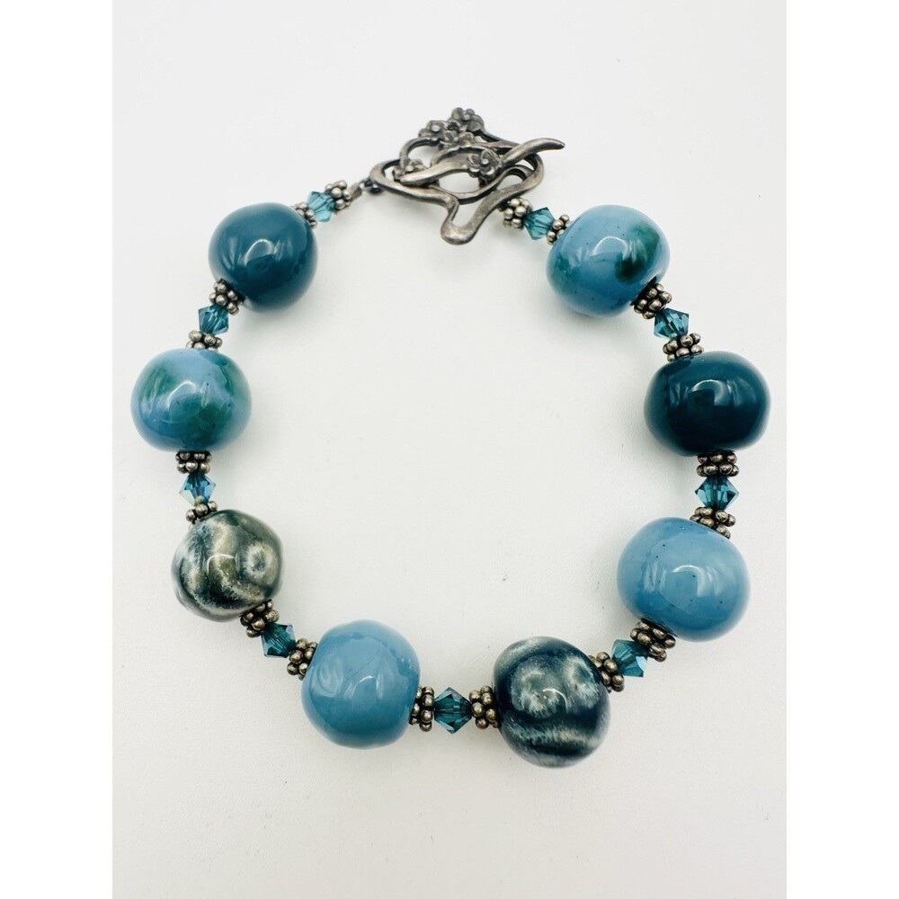 925 Sterling Silver Ceramic Bead Toggle Bracelet 7.25”